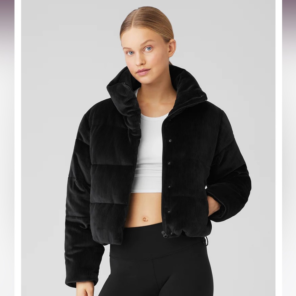 Alo Gold Rush Puffer Black Ribbed Velour XS Extra Small